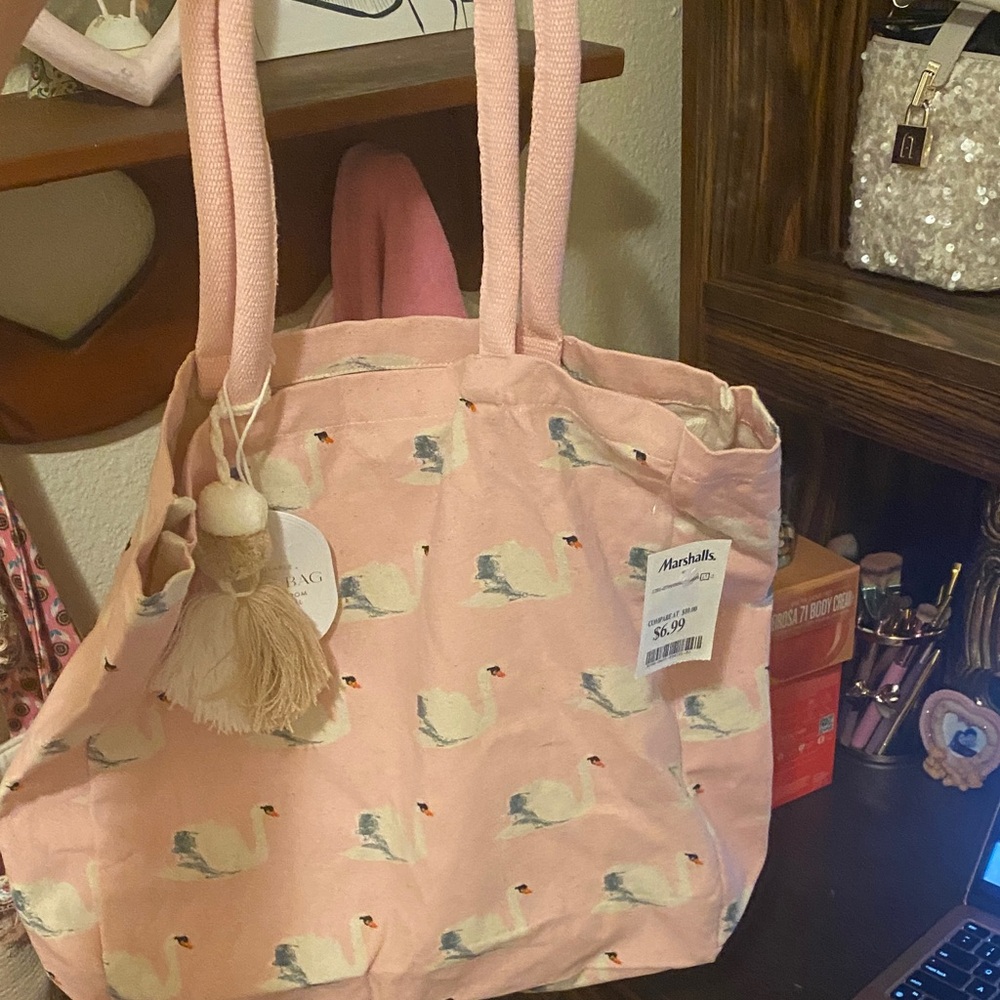 Charming Pink Swan Tote Bag